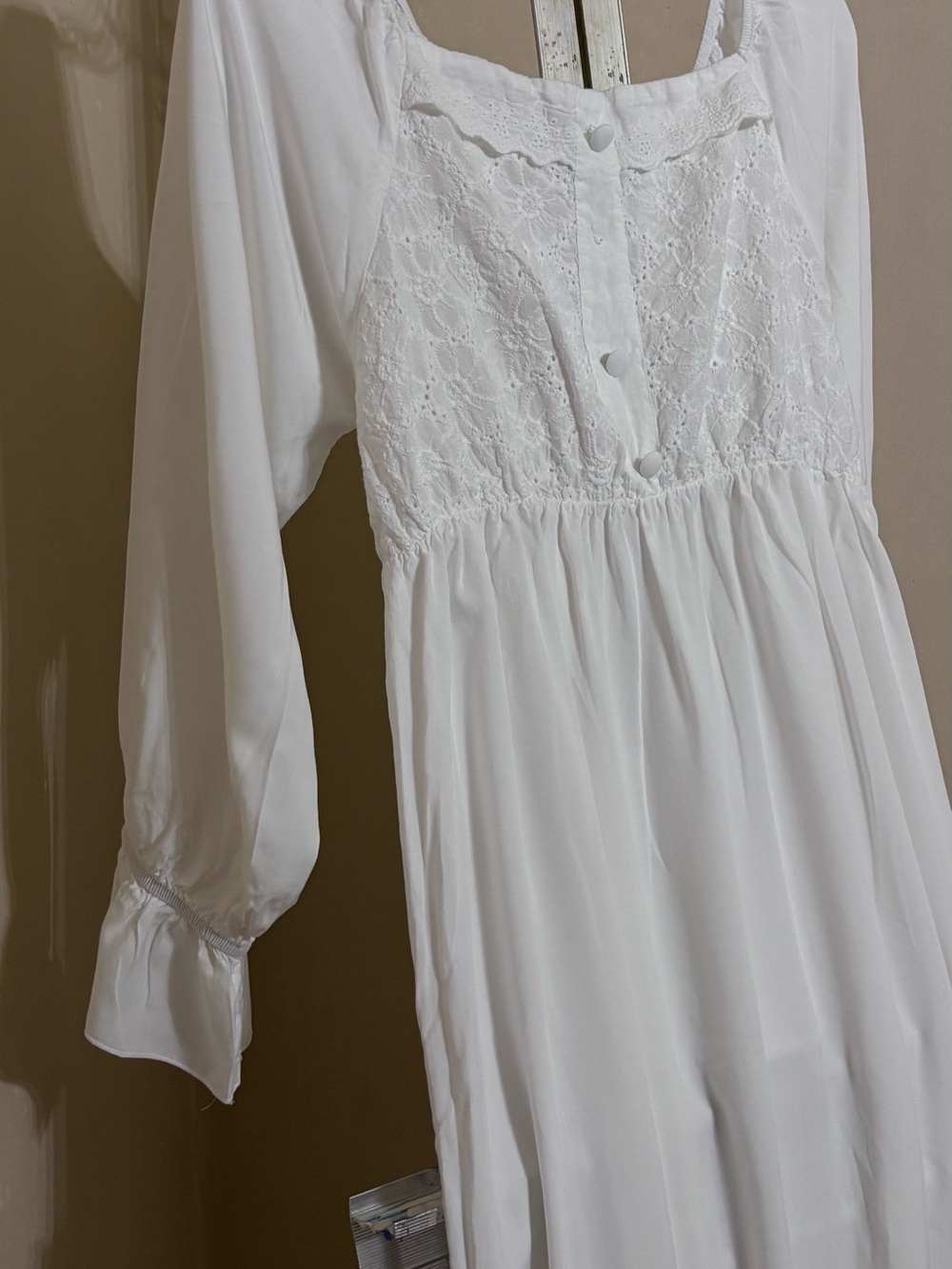 White Lace Bodice Maxi Night Gown/Day Dress Sz L - Picture 4 of 9
